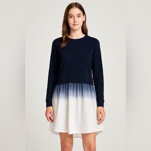 🌟 Clu Women’s Crew Neck  Hem Pullover – Navy Blue, and White🌟